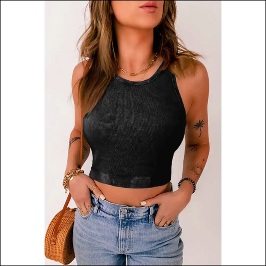 Chic Round Neck Racerback Tank Top - Black / l - Tops on Sale Worldwide Shipping