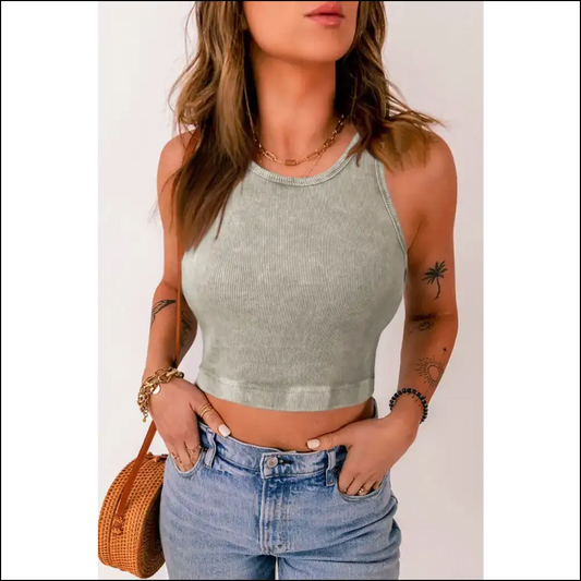 Chic Round Neck Racerback: where Style Meets Comfort no Sweat! 😅 - Light Gray / s - Tank Tops on Sale Worldwide Shipping
