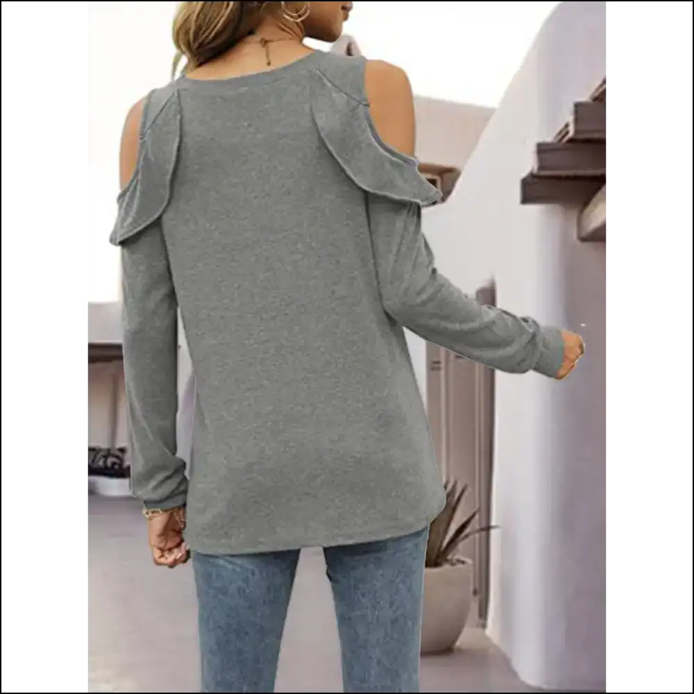Chic Round Neck Ruffled Cold-shoulder Blouse - Blouses on Sale Worldwide Shipping