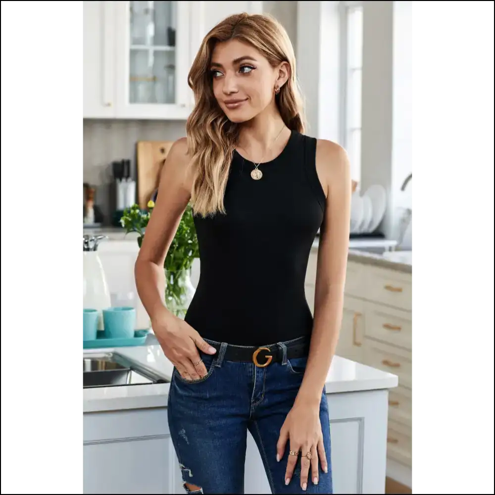 Chic Round Neck Sleeveless Tank Top - Black / Xl - Tops on Sale Worldwide Shipping