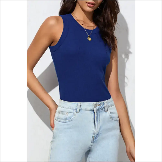 Chic Round Neck Sleeveless Tank Top - Dark Blue / s - Tops on Sale Worldwide Shipping