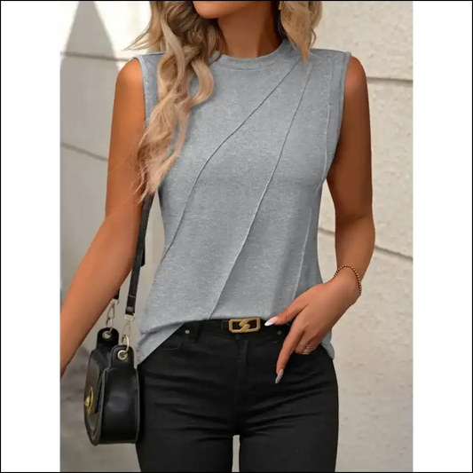 Chic Round Neck Sleeveless Tank Top - Gray / s - Tops on Sale Worldwide Shipping