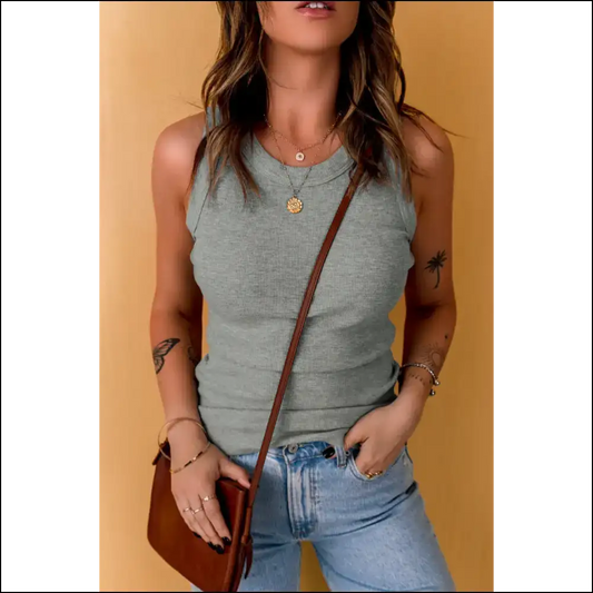 Chic Round Neck Sleeveless Tank Top - Gray / Xl - Tops on Sale Worldwide Shipping