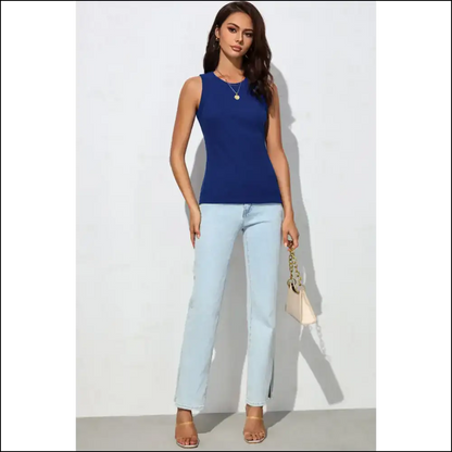 Chic Round Neck Sleeveless Tank Top - Tops on Sale Worldwide Shipping