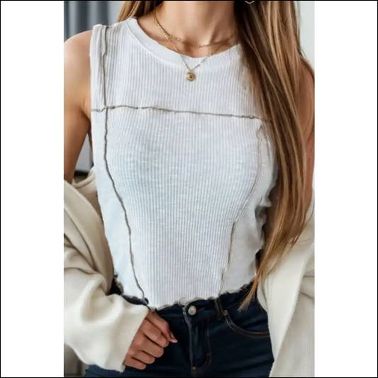 Chic Round Neck Sleeveless Tank - White / m - Tops on Sale Worldwide Shipping