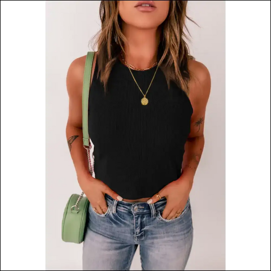 Chic Round Neck Tank Top for Effortless Style - Black / l - Tops on Sale Worldwide Shipping