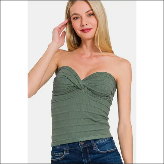 Chic Ruched Twisted Sweetheart Neck Top - Gum Leaf / s - Tank Tops on Sale Worldwide Shipping