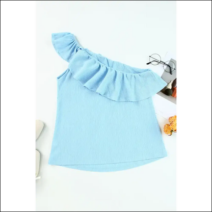 Chic Ruffled One-shoulder Tank - Aruba Blue / s - Tops on Sale Worldwide Shipping