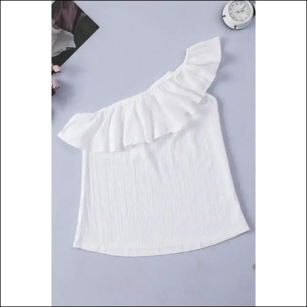 Chic Ruffled One-shoulder Tank - White / l - Tops on Sale Worldwide Shipping