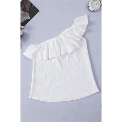 Chic Ruffled One-shoulder Tank - White / l - Tops on Sale Worldwide Shipping