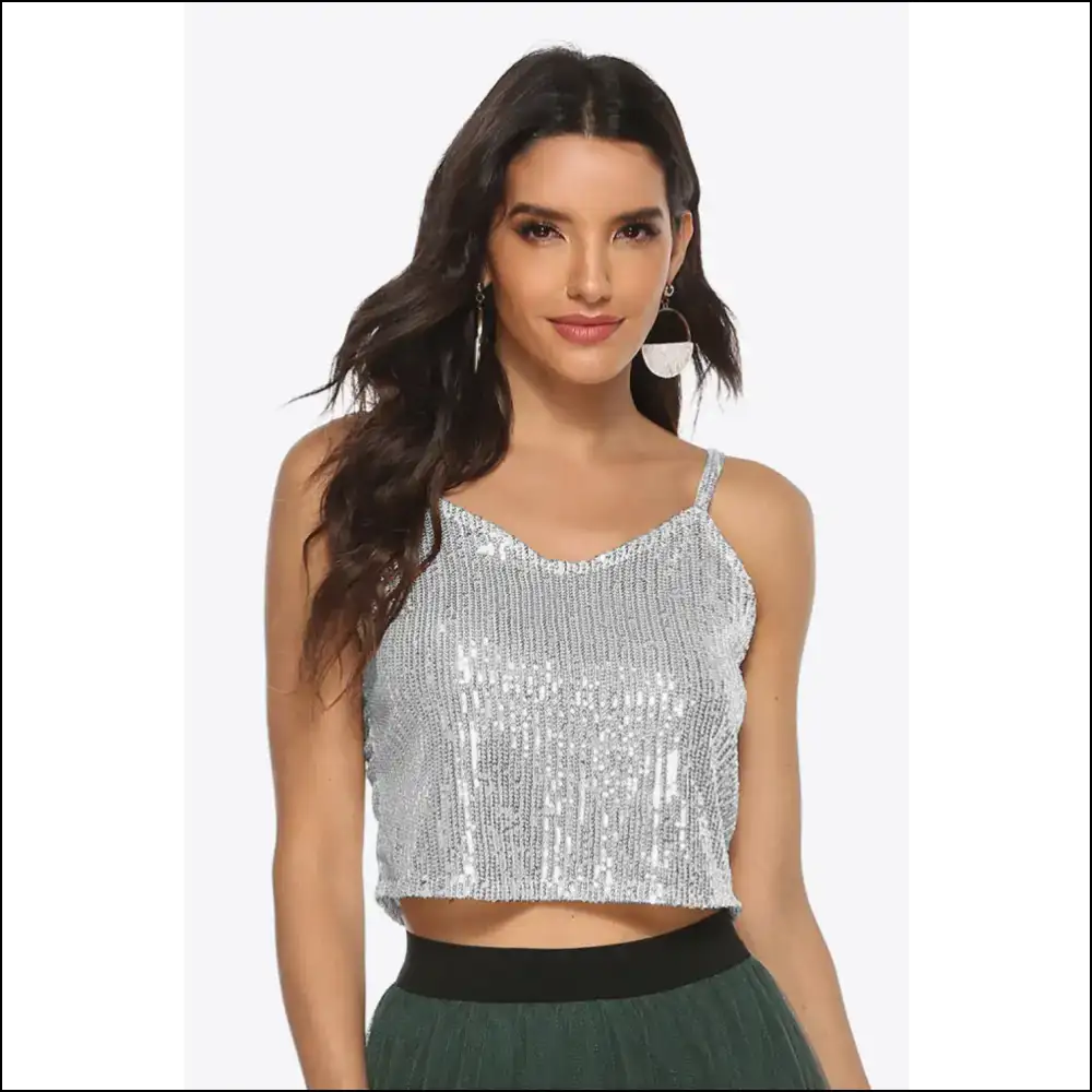 Chic Sequin Cropped Cami - Silver / one Size - Tank Tops on Sale Worldwide Shipping