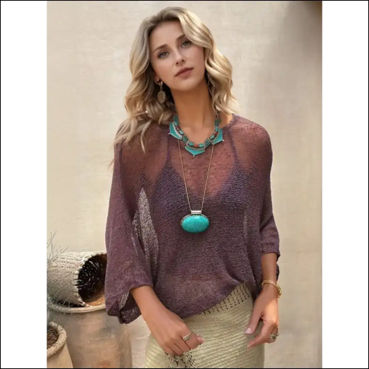 Chic Sheer Round Neck Long Sleeve Cover-up - Mauve / s - Cover-ups Swimwear on Sale Worldwide Shipping