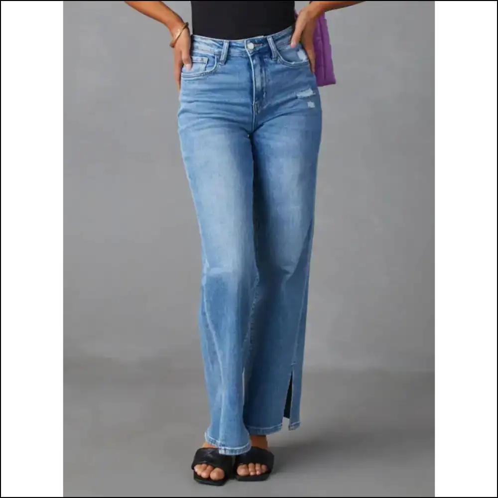 Chic Slit Buttoned Jeans: Because who Needs Privacy in Fashion? 😏 - Jeans on Sale Worldwide Shipping