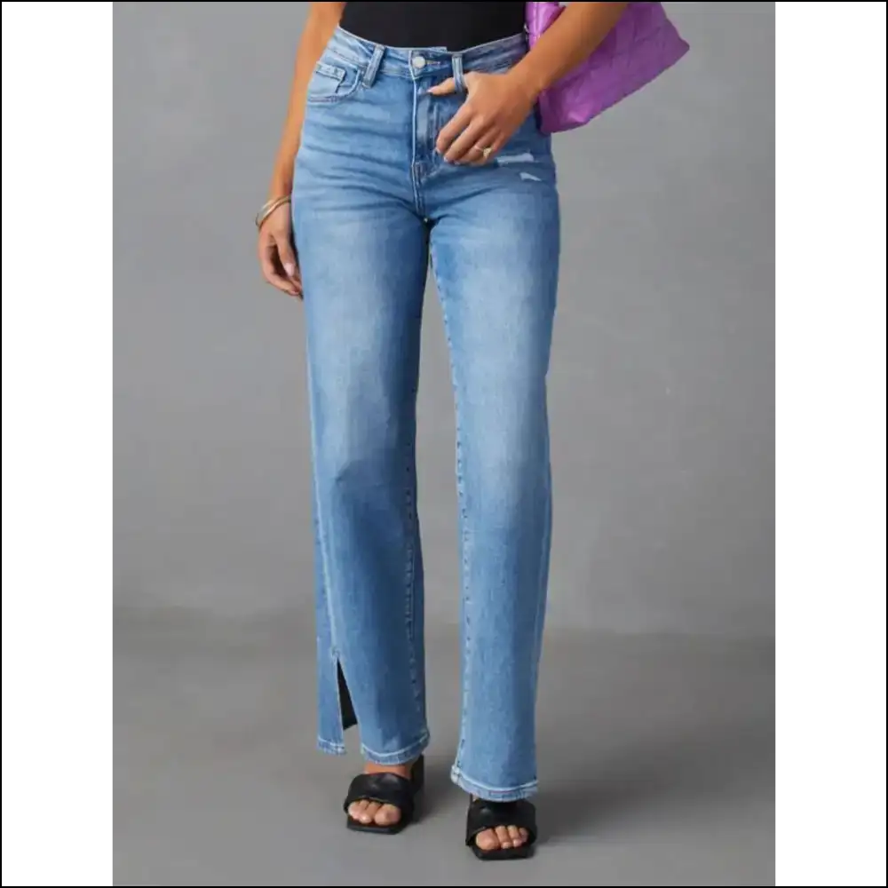 Chic Slit Buttoned Jeans: Because who Needs Privacy in Fashion? 😏 - Jeans on Sale Worldwide Shipping