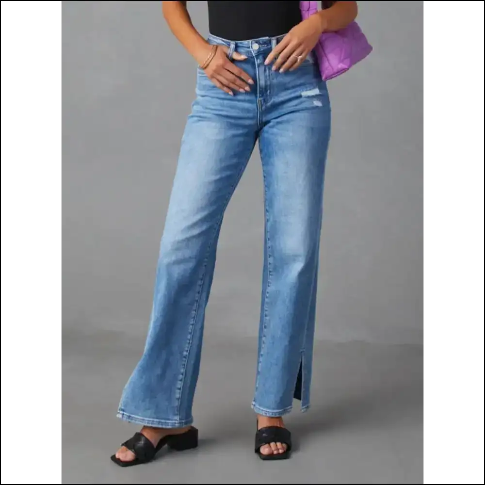 Chic Slit Buttoned Jeans: Because who Needs Privacy in Fashion? 😏 - Jeans on Sale Worldwide Shipping