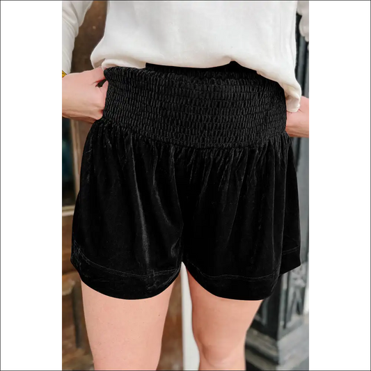 Chic Smocked High Waist Shorts - Black / Xl - on Sale Worldwide Shipping