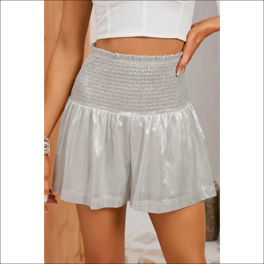 Chic Smocked High Waist Shorts - Gray / m - on Sale Worldwide Shipping