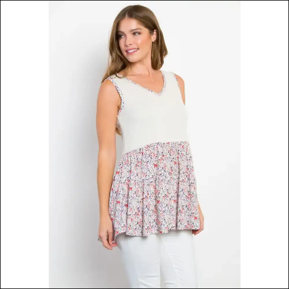 Chic Smocked Printed Peplum Sleeveless Top - Tank Tops on Sale Worldwide Shipping