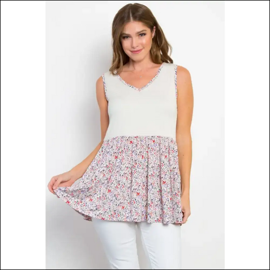 Chic Smocked Printed Peplum Sleeveless Top - White / 3xl - Tank Tops on Sale Worldwide Shipping