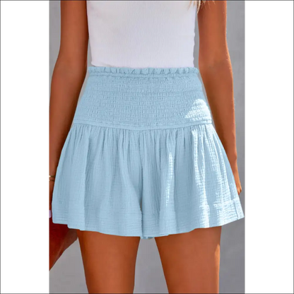 Chic Smocked Waistband Shorts - Aqua / Xl - on Sale Worldwide Shipping