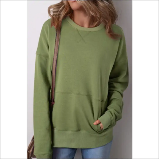 Chic Solid Color Round Neck Long Sleeve Sweatshirt - Moss / Xl - Sweatshirts & Hoodies on Sale Worldwide Shipping