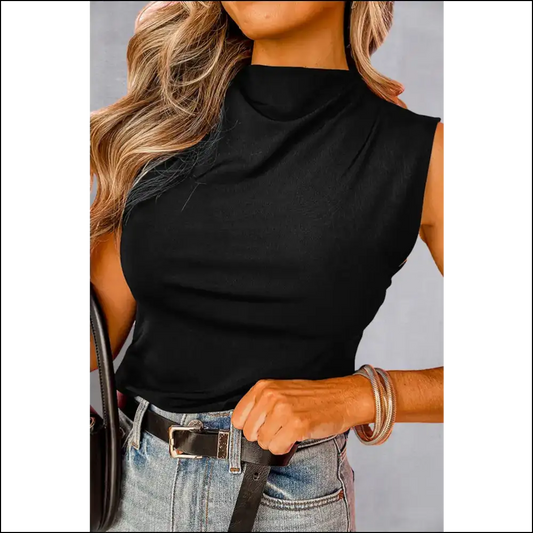 Chic Solid Mock Neck Tank for Women - Black / s - Tops on Sale Worldwide Shipping