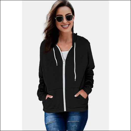 Chic Solid Pocket Zipper Hoodie - Hoodies Sweatshirts & on Sale Worldwide Shipping