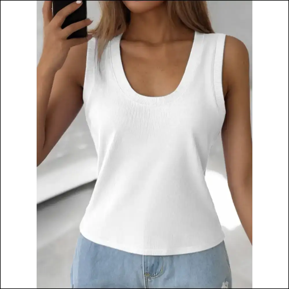 Chic Solid Scoop Neck Tank Top - White / l - Tops on Sale Worldwide Shipping