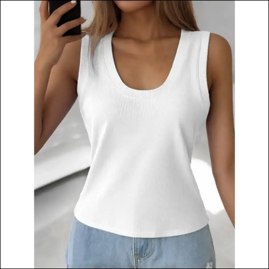 Chic Solid Scoop Neck Tank Top - White / l - Tops on Sale Worldwide Shipping