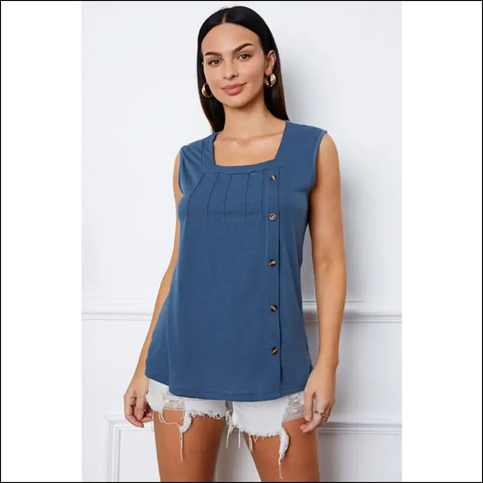 Chic Square Neck Button Tank Top - Dark Blue / Xl - Tops on Sale Worldwide Shipping