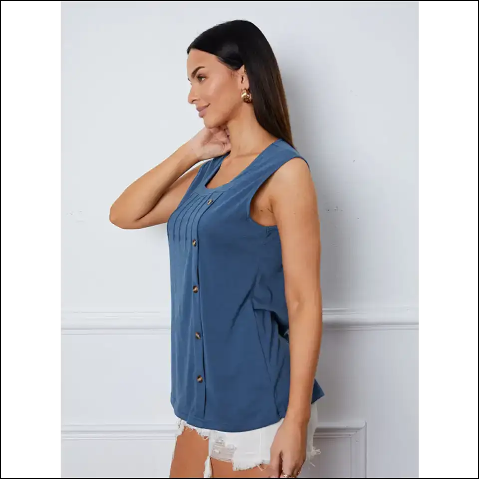 Chic Square Neck Button Tank Top - Tops on Sale Worldwide Shipping