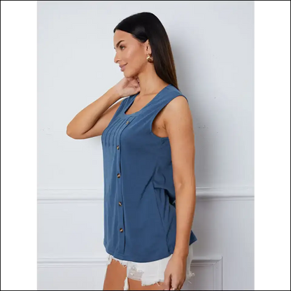 Chic Square Neck Button Tank Top - Tops on Sale Worldwide Shipping