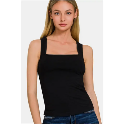 Chic Square Neck Cropped Tank Top - Black / s - Tops on Sale Worldwide Shipping