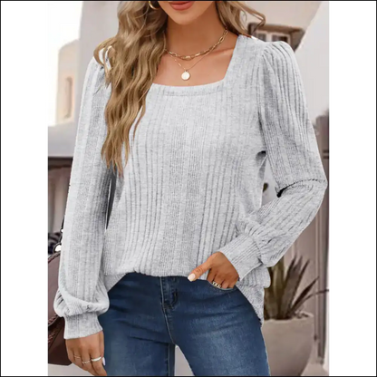 Chic Square Neck Long Sleeve Top - Light Gray / s - Blouses on Sale Worldwide Shipping