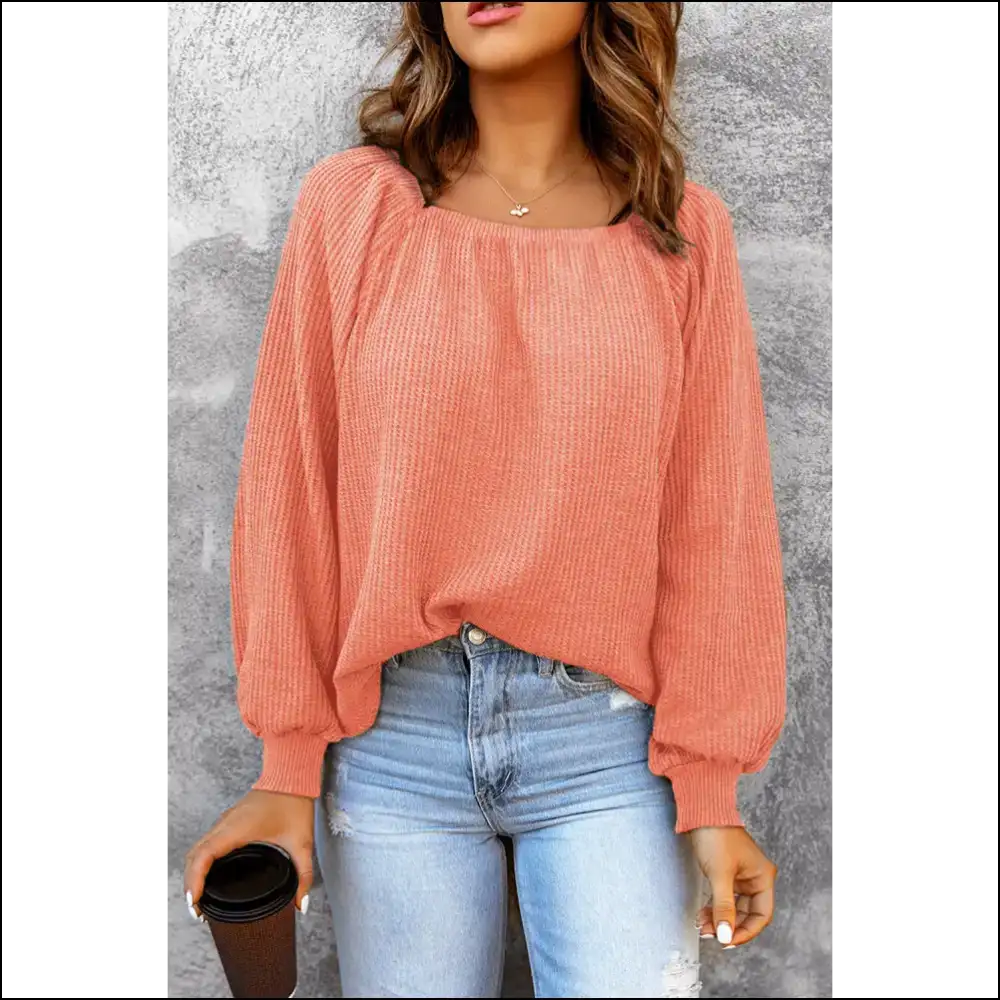 Chic Square Neck Waffle-knit Top - Coral / m - Blouses on Sale Worldwide Shipping