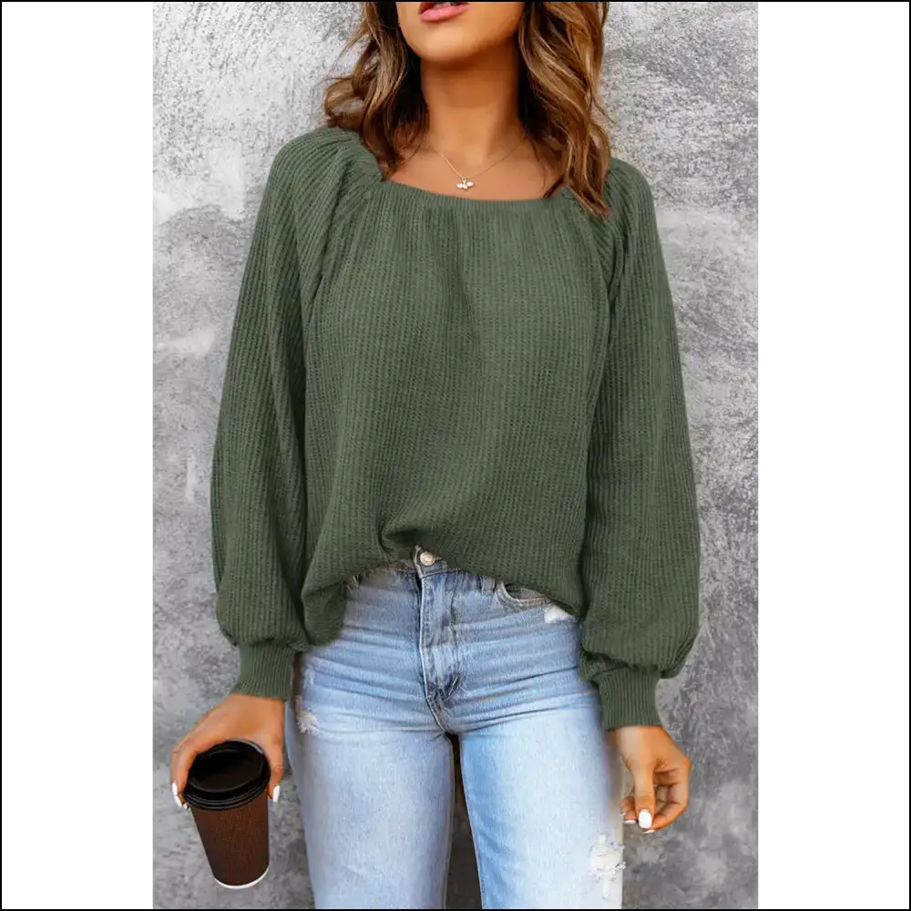 Chic Square Neck Waffle-knit Top - Green / s - Blouses on Sale Worldwide Shipping
