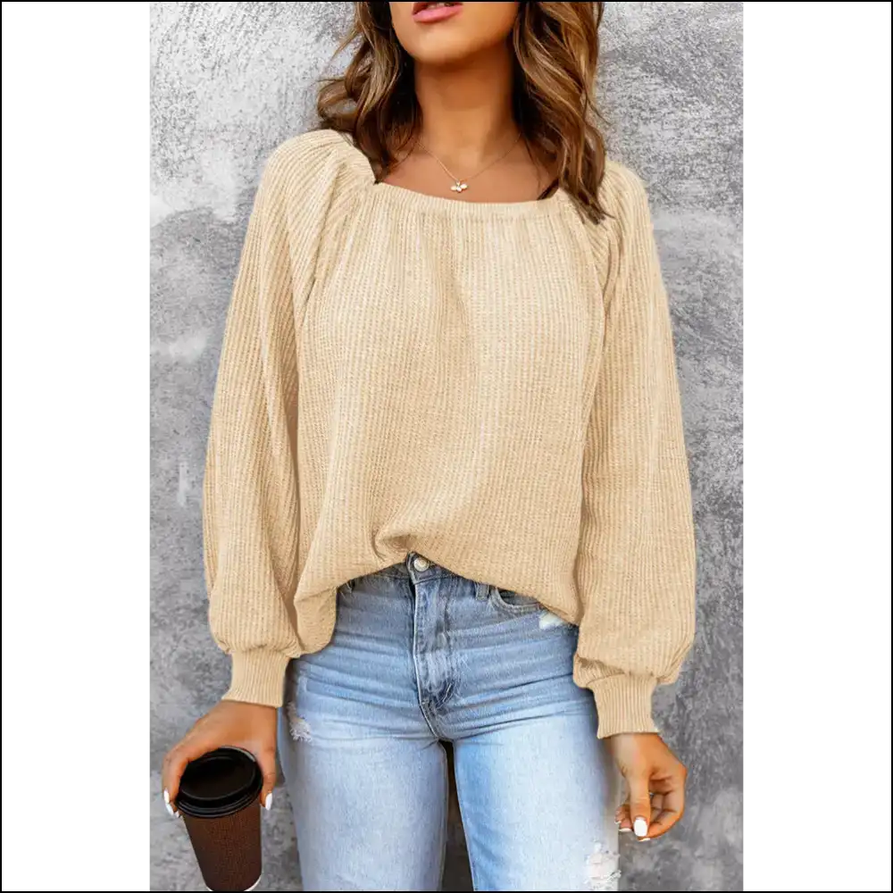 Chic Square Neck Waffle-knit Top - Ivory / m - Blouses on Sale Worldwide Shipping