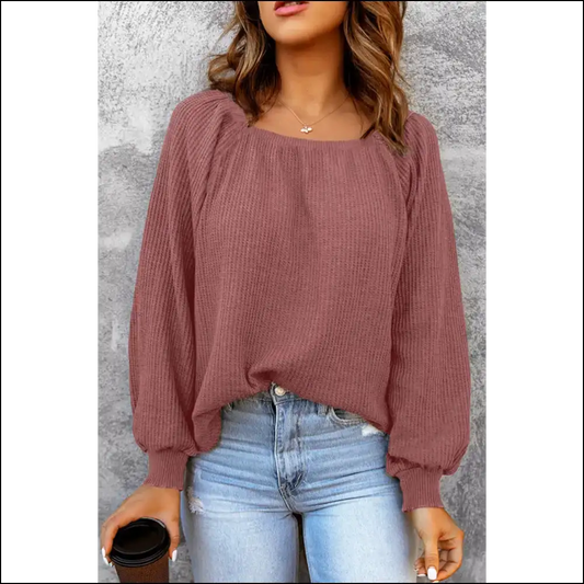 Chic Square Neck Waffle-knit Top - Mauve / m - Blouses on Sale Worldwide Shipping