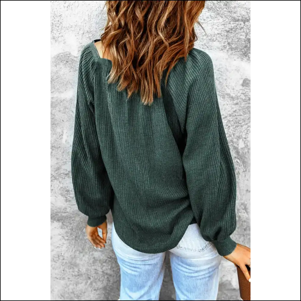 Chic Square Neck Waffle-knit Top - Blouses on Sale Worldwide Shipping