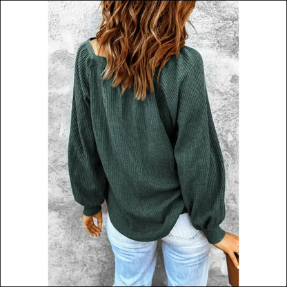 Chic Square Neck Waffle-knit Top - Blouses on Sale Worldwide Shipping