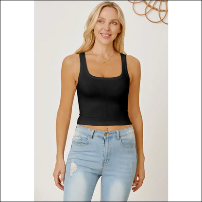 Chic Square Neck Wide Strap Tank - Black / m - Tops on Sale Worldwide Shipping