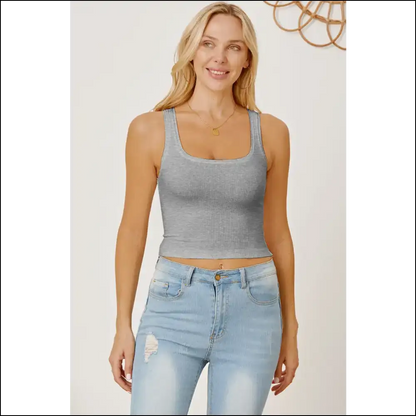 Chic Square Neck Wide Strap Tank - Dark Grey / Xs - Tops on Sale Worldwide Shipping