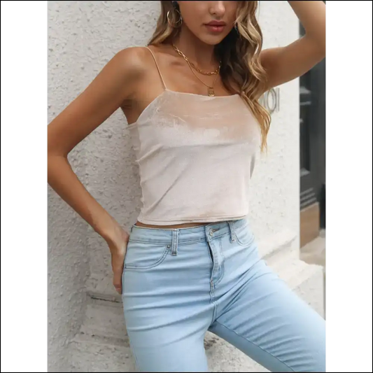 Chic Straight Neck Cropped Cami: Fashion that Says Af & Wow Needful Things! 😎✨ - Tan / s - Tank Tops on Sale Worldwide Shipping