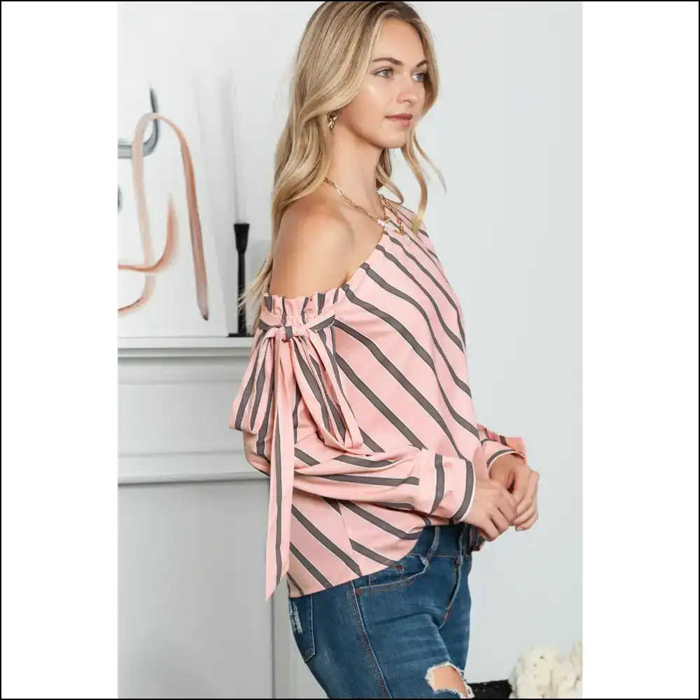 Chic Striped Asymmetrical Long Sleeve Blouse - Blouses on Sale Worldwide Shipping