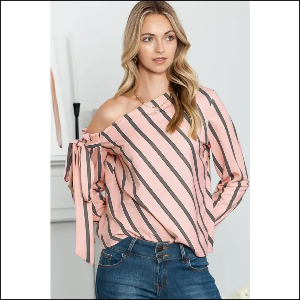 Chic Striped Asymmetrical Long Sleeve Blouse - Blouses on Sale Worldwide Shipping