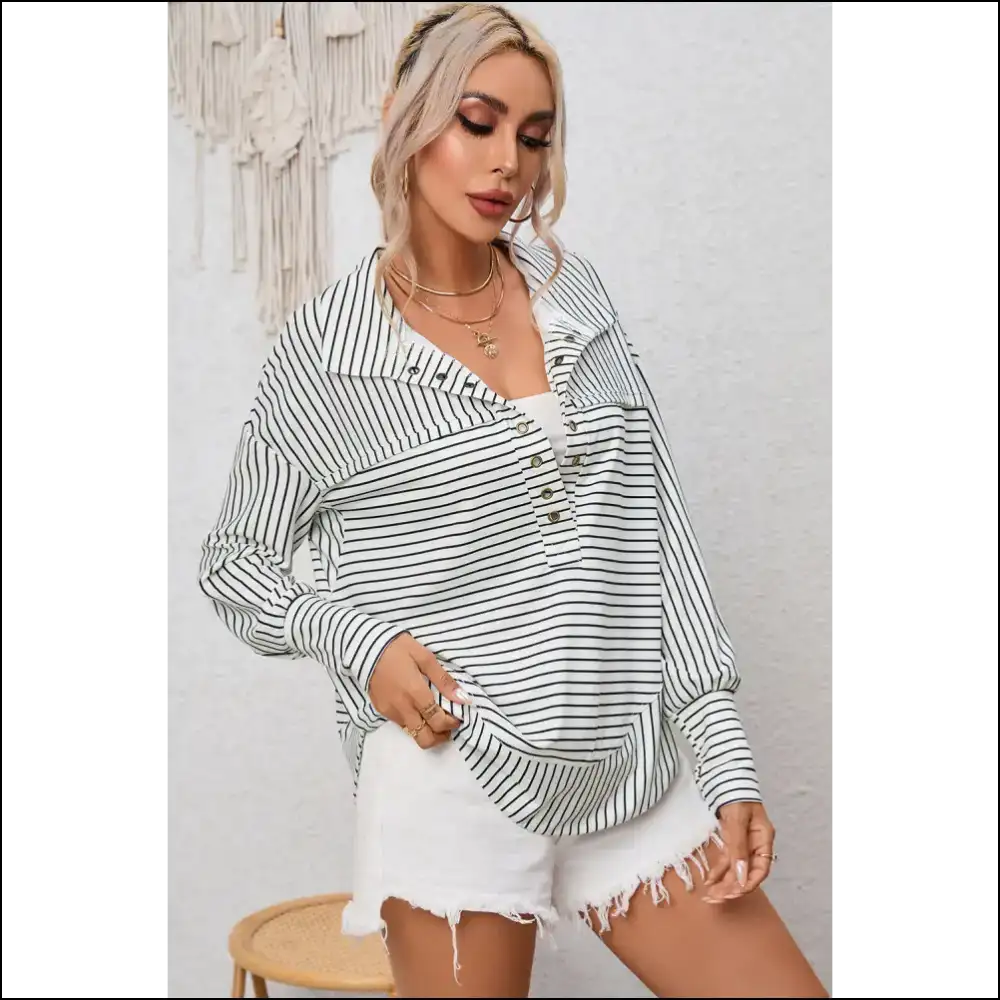 Chic Striped Collared Top for Women - Blouses on Sale Worldwide Shipping