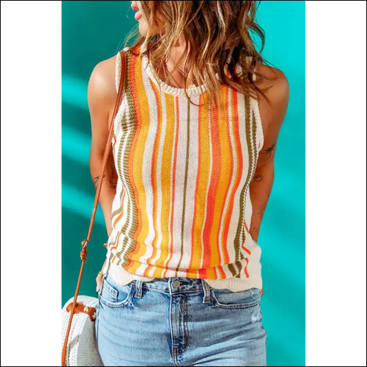 Chic Striped Knitted Tank Top - Multicolor / 2xl - Tops on Sale Worldwide Shipping