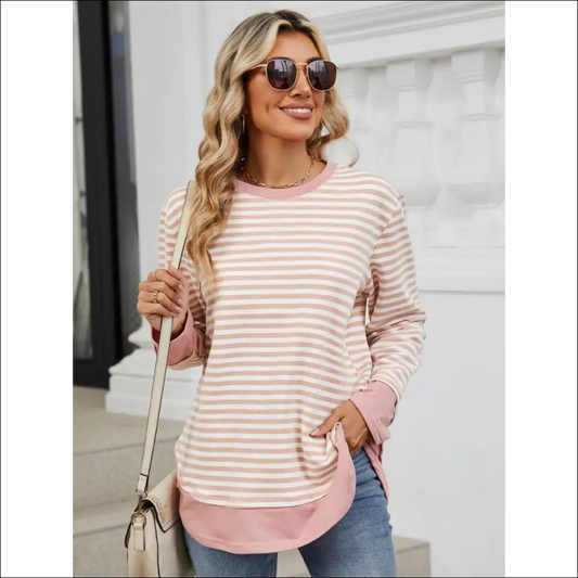 Chic Striped Round Neck Long Sleeve Sweatshirt - Sweatshirts & Hoodies on Sale Worldwide Shipping