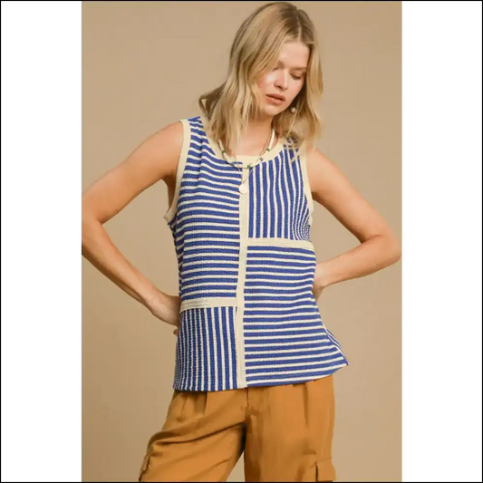 Chic Striped Texture Tank Top - Blue / m - Tops on Sale Worldwide Shipping