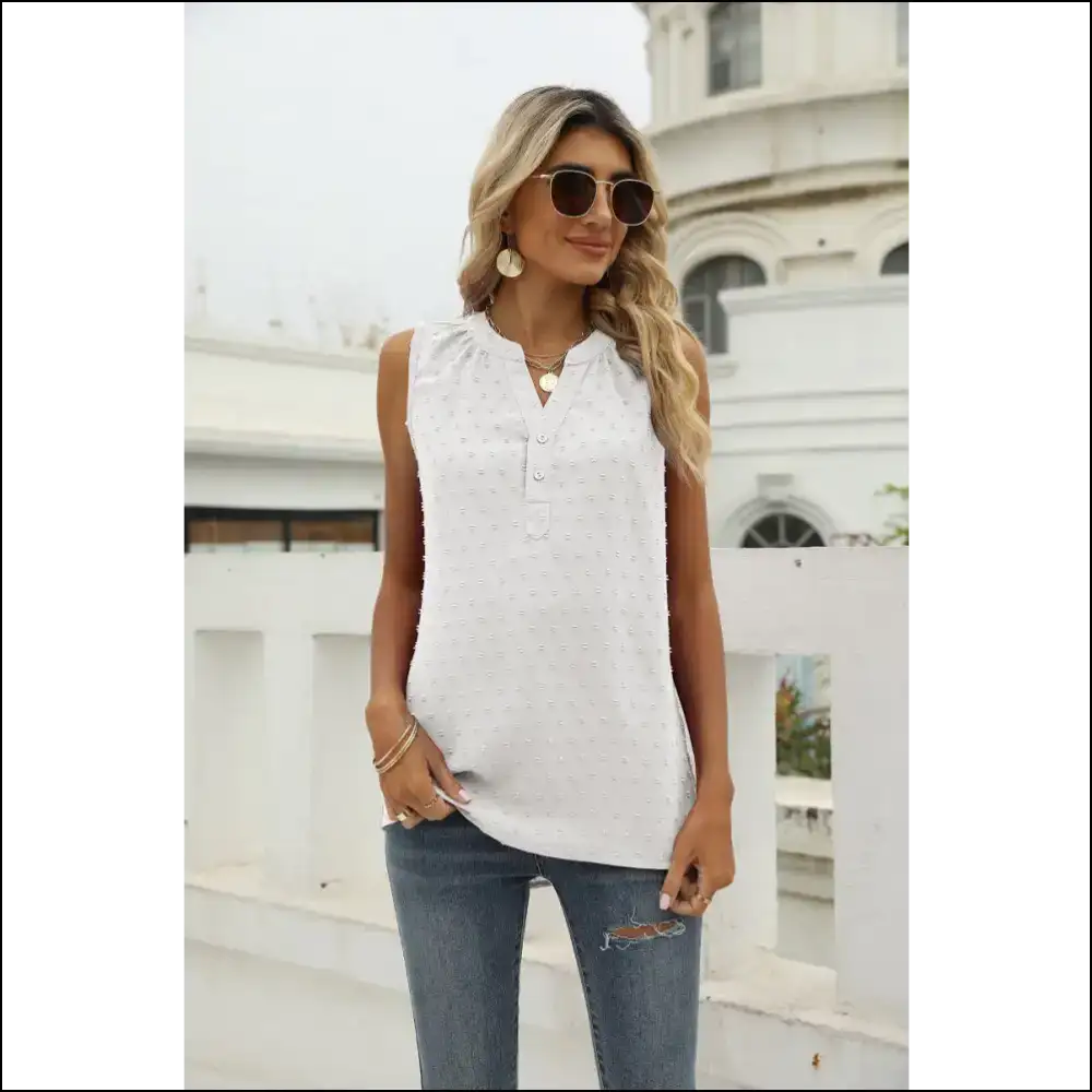 Chic Swiss Dot Notched Neck Tank Top - White / m - Tops on Sale Worldwide Shipping